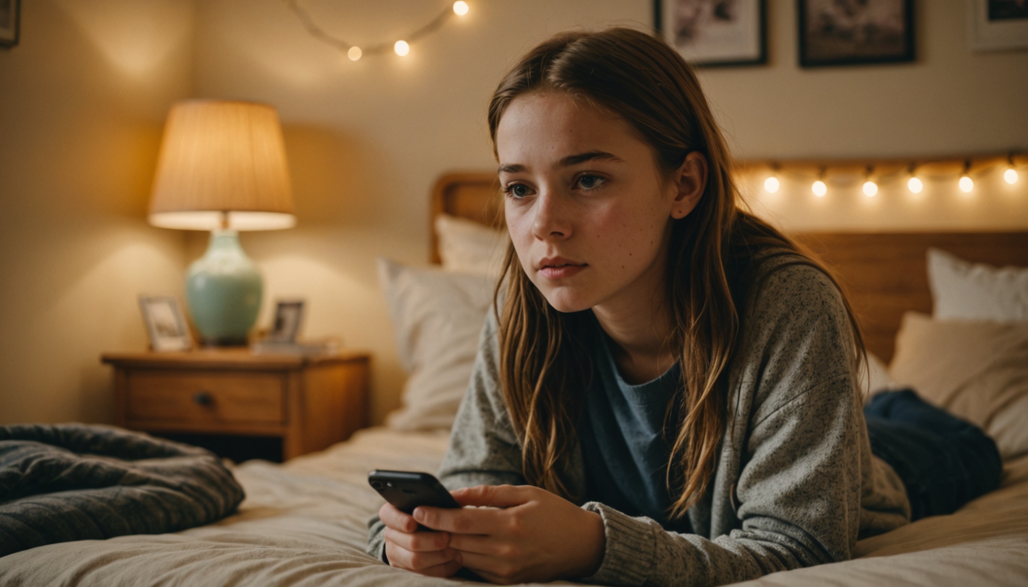 Teen on phone looking worried