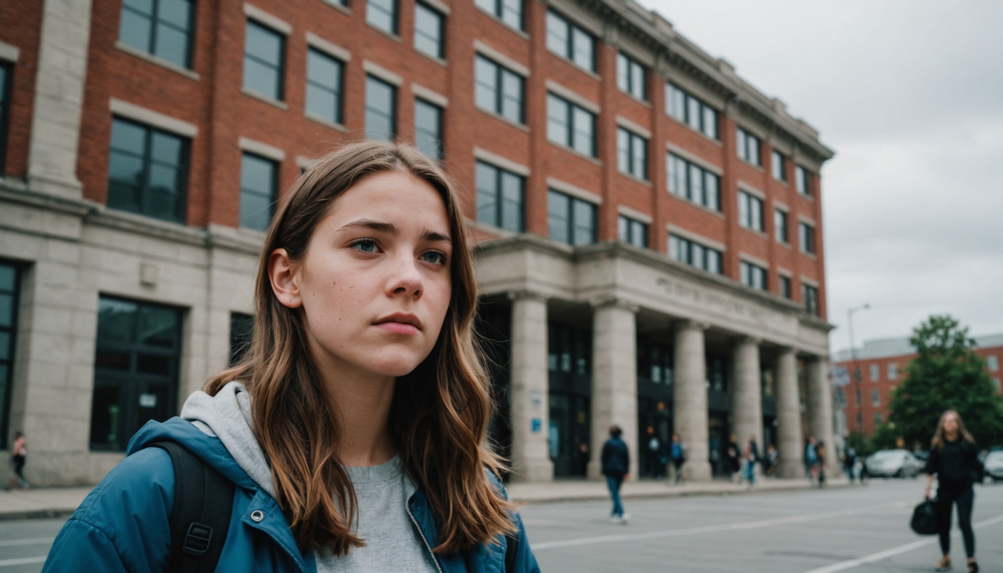 Teenager on social media, pensive expression