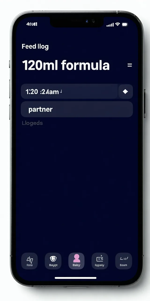 Xoul app on iPhone showing caregiver hand-off summary: last feed 120ml at 2:14am, next sleep window 5:30am